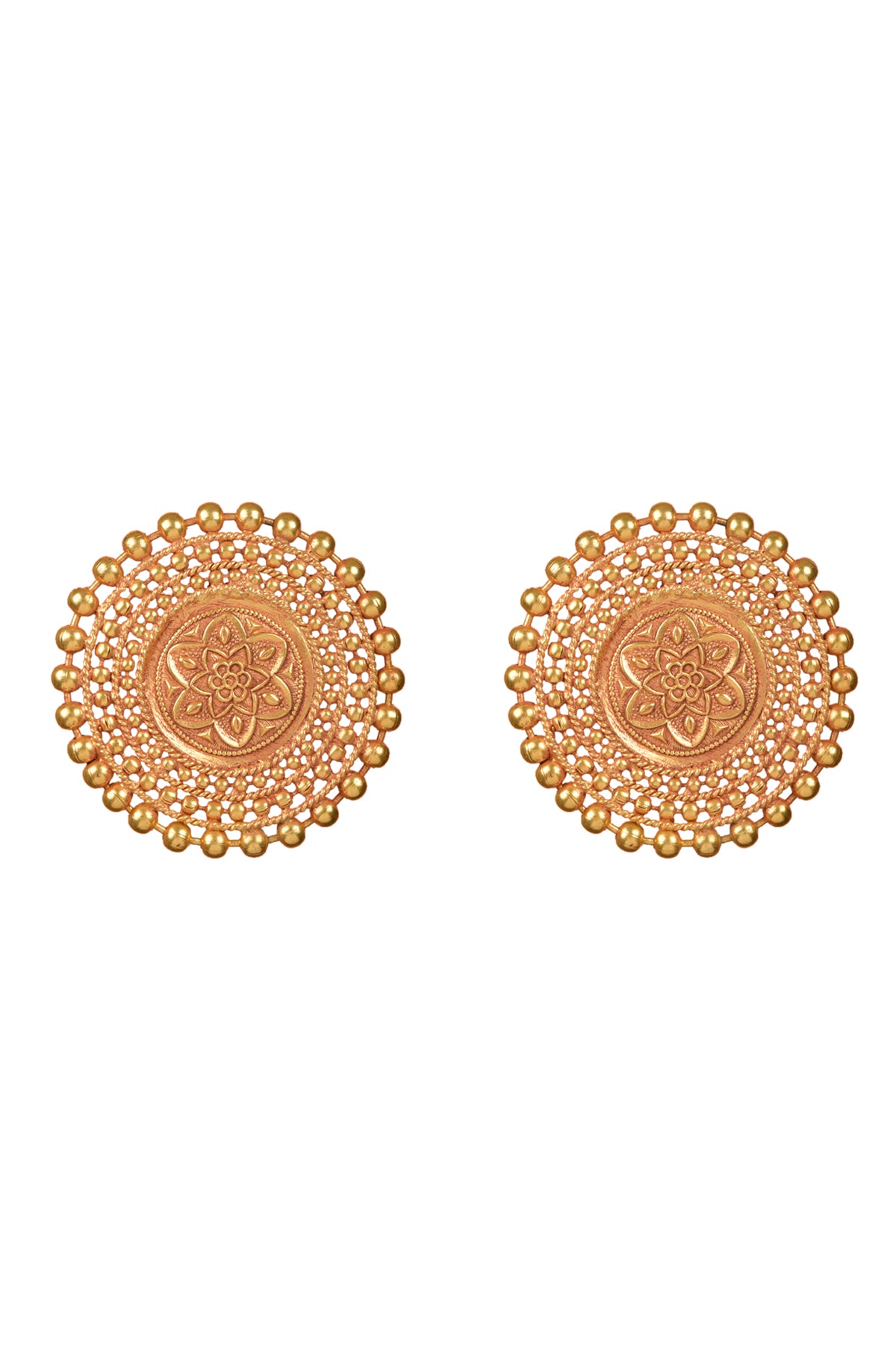 Gold Plated Carved Disc Earrings