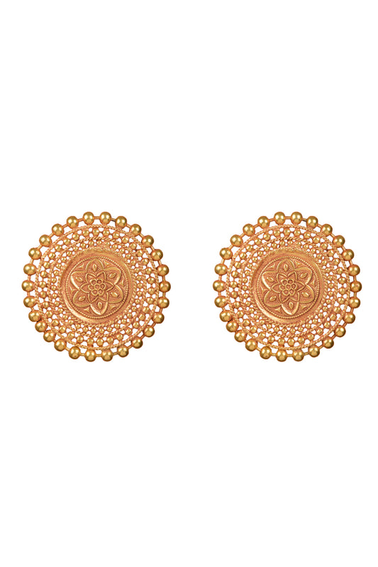 Gold Plated Carved Disc Earrings