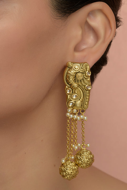 Gold Plated Kundan Polki Danger Earrings