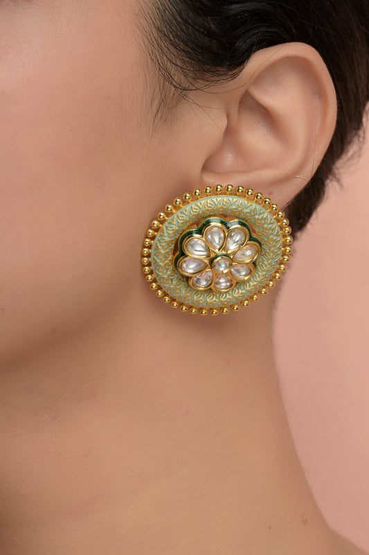 Gold Finish Kundan Polki Stud Earrings