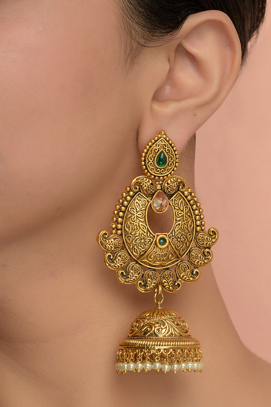Gold Plated Temple Dangler Earrings