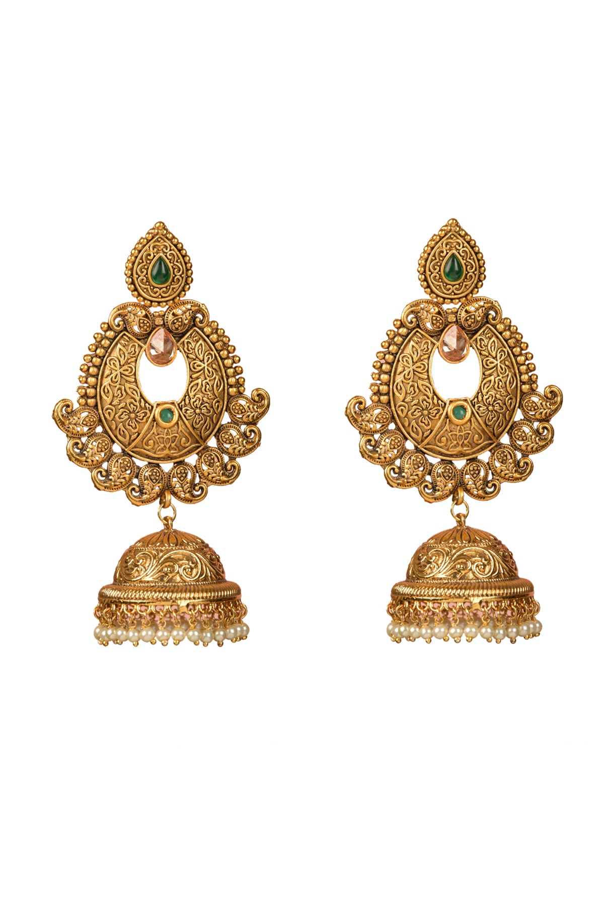 Gold Plated Temple Dangler Earrings