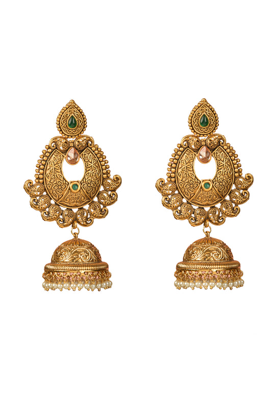 Gold Plated Temple Dangler Earrings