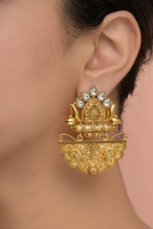 Gold Plated Carved Earrings