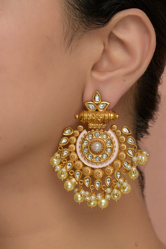 Gold Plated Pearl Chandbali Earrings