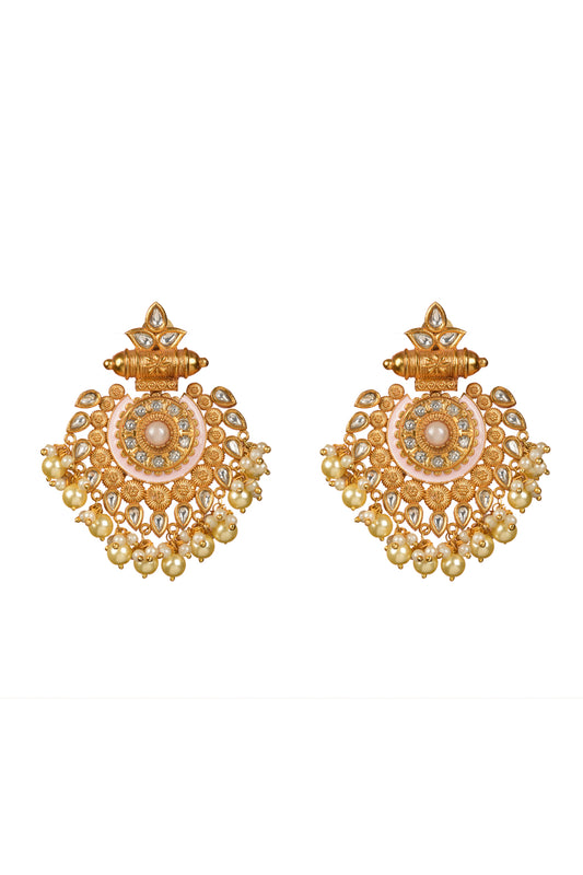 Gold Plated Pearl Chandbali Earrings