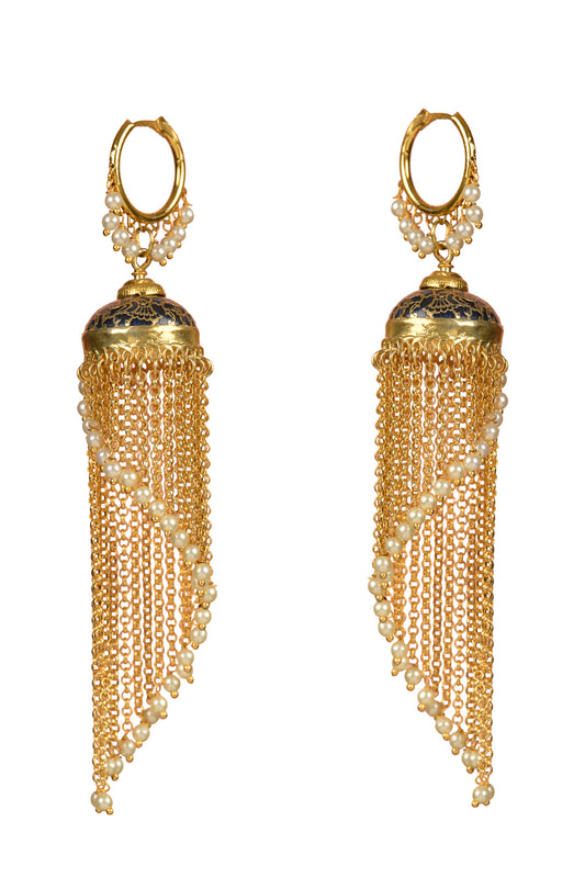 Gold Plated Taselled & Pearls Dangler Earrings