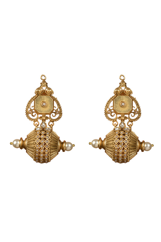 Gold Plated Structured Pearl Earrings