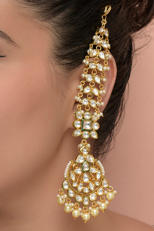 Gold Finish Kundan Polki Chandbali Earrings