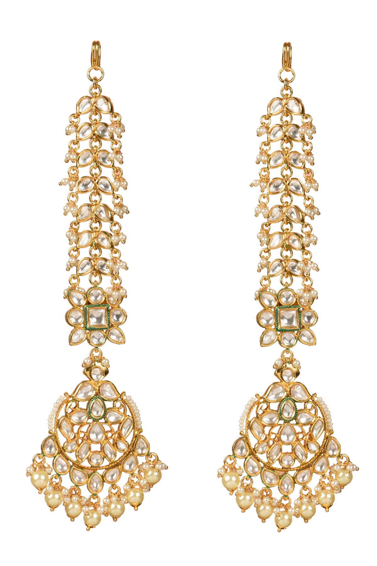 Gold Finish Kundan Polki Chandbali Earrings