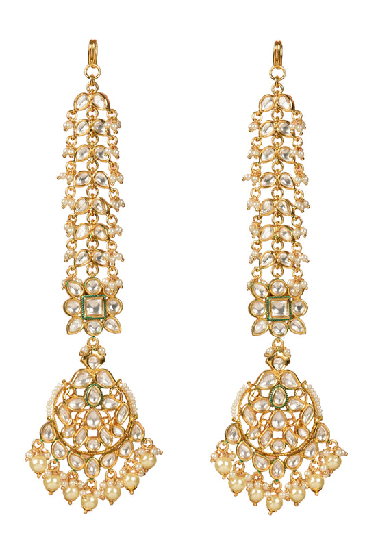 Gold Finish Kundan Polki Chandbali Earrings
