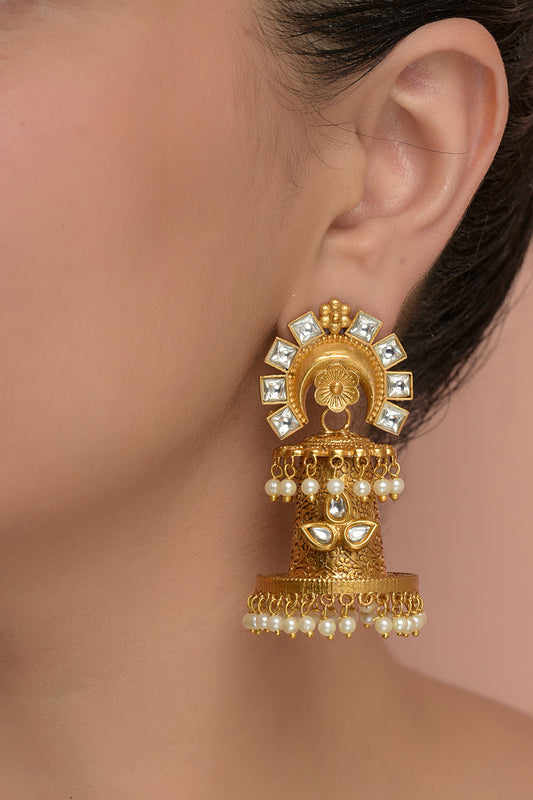 Gold Plated Kundan Polki Dangler Earrings