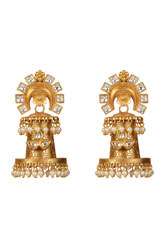 Gold Plated Kundan Polki Dangler Earrings