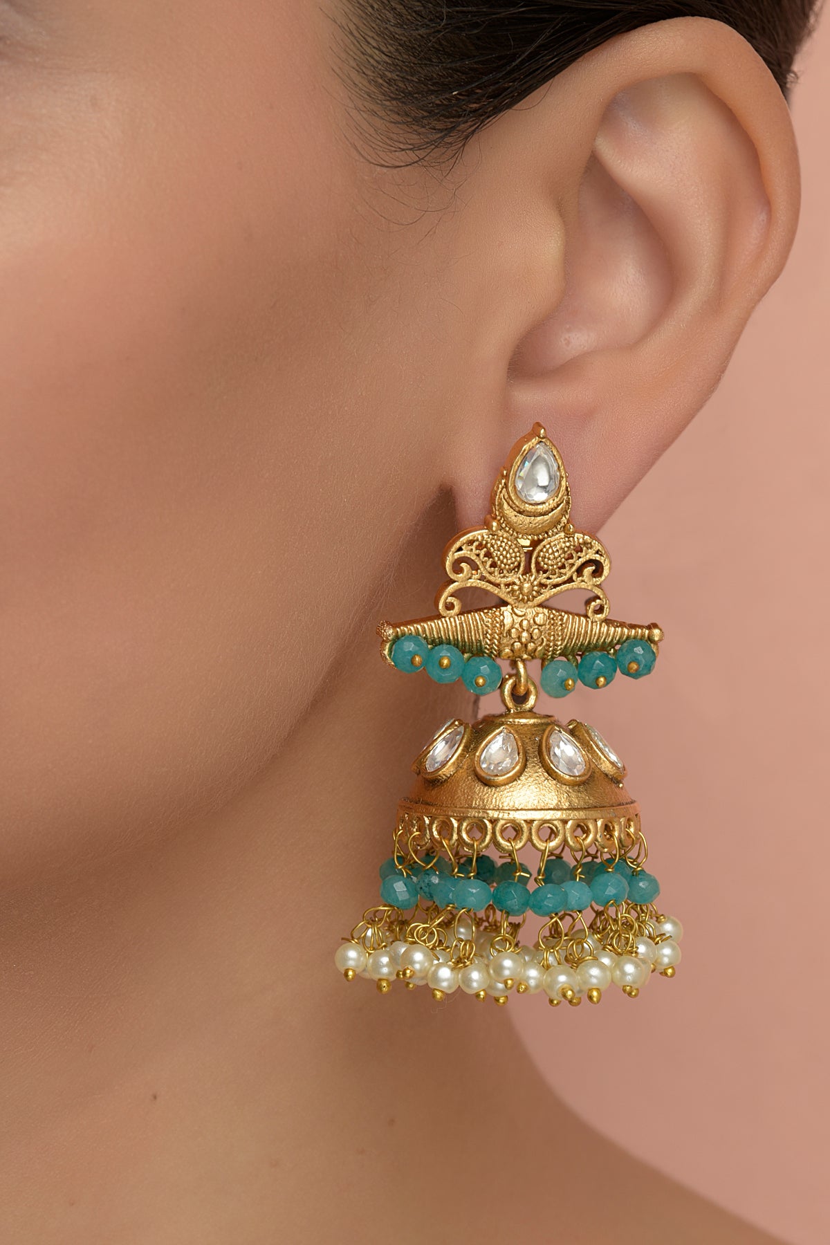 Gold Plated Kundan Polki Jhumka Earrings