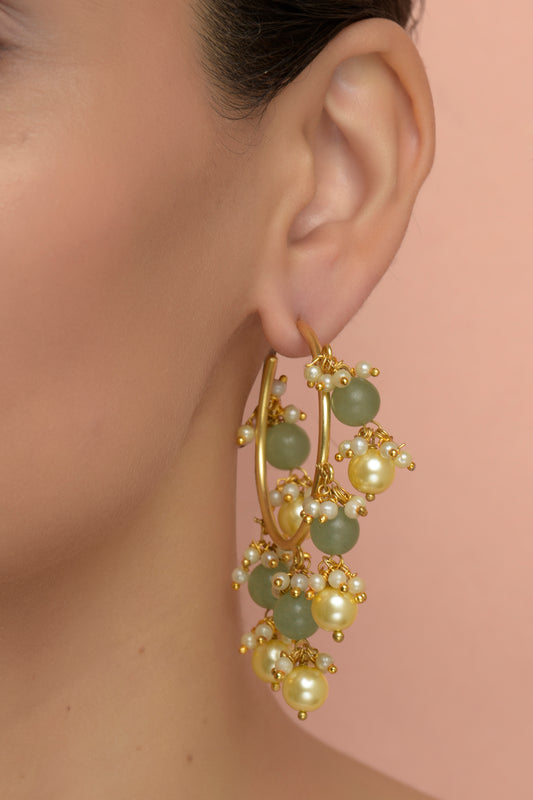 Gold Plated Agate & Pearl Hoop Earrings