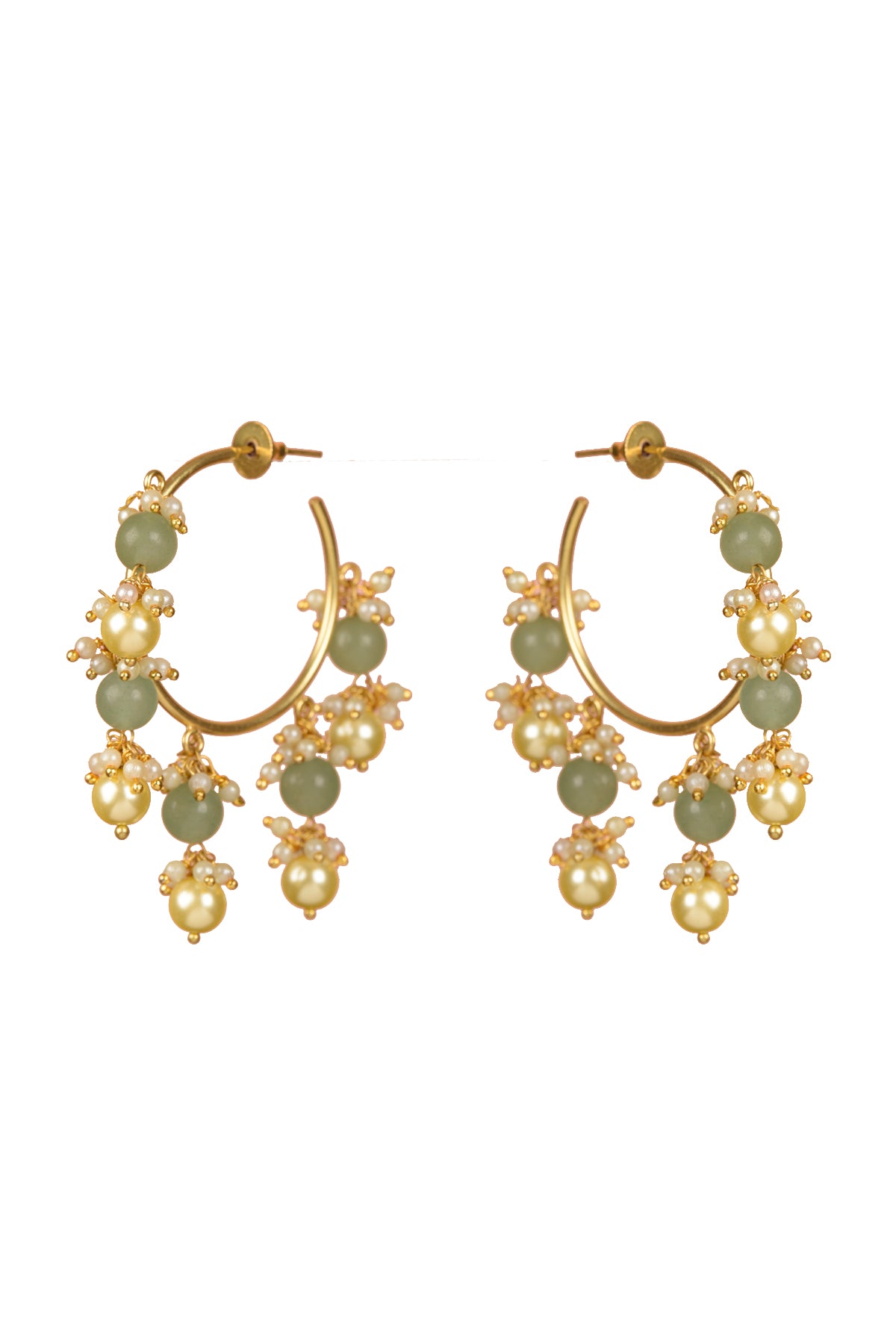 Gold Plated Agate & Pearl Hoop Earrings