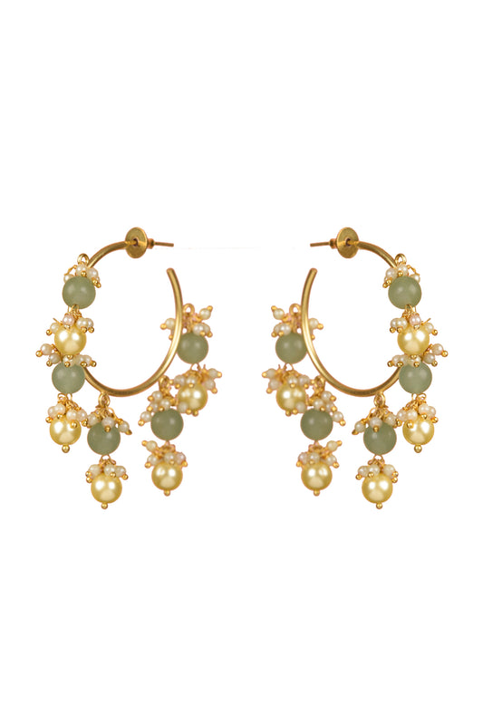 Gold Plated Agate & Pearl Hoop Earrings